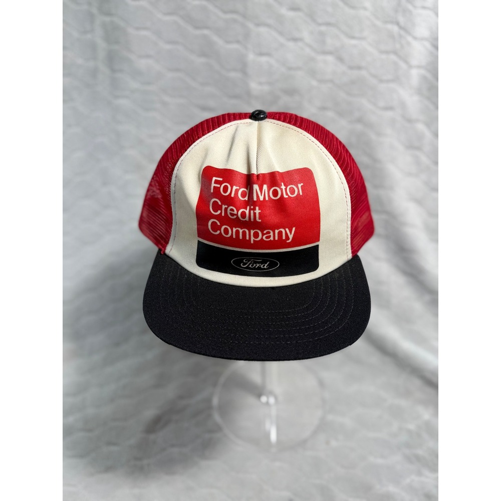 Vintage Ford Motor Credit Company Trucker Hat Red Black Mesh Snapback USA Made